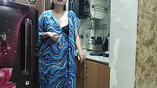indian stepmom watches and enters her stepsons kitchen to fuck him
