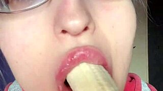 Asmr Eating Banana Pink Lipstick - Lip Fetish Food Fetish Lipstick Eyeglasses.
