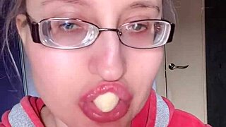 Asmr Eating Banana Pink Lipstick - Lip Fetish Food Fetish Lipstick Eyeglasses.