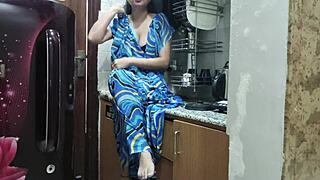 indian stepmom watches and enters her stepsons kitchen to fuck him