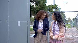 Teacher fucks tree-hugging students on desk 😏