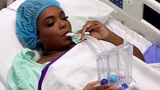 Horny doctor fucks patient, fills her tits with cum in hospital.