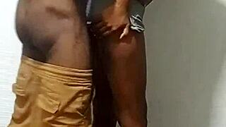 Fucking friend's slutty little sister hard in standing doggy with deepthroat and cum on ass