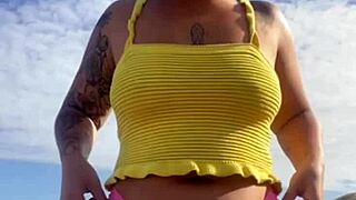 i flash my swollen pussy in tiny bikini on beach