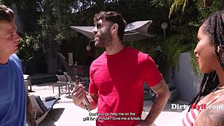 Hey stepson, happy 40th bday! Ebony milf cali sweets fucks you by the pool to spite your dad.