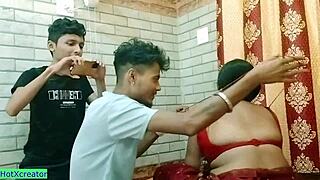 Intense indian family threesome with naughty mother-in-law getting fucked hard in doggystyle and creampied