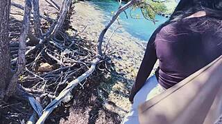 Outdoor hiking turns into steamy sex vlog with big tits and squirting girlfriend