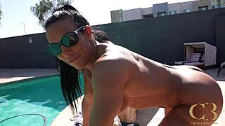 Massage Turns Wild! Milf Cougar Rides Muscular Bodybuilder's Monster Cock Poolside!