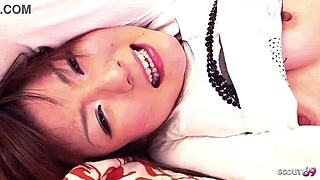 petite japanese teen caught fingering seduces for first pov blowjob cumshot