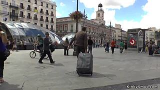 i feel so exposed and horny as this spanish slut parades bound on streets