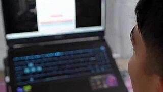 i surprised the technician watching my videos and tasted his huge cock - katty blake