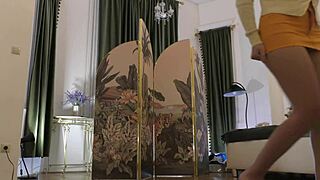 Brunette Babe's Sexy Lingerie Miniskirt Haul Teases Backstage