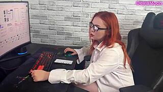 Stepmother wakes me up while working and teaches trading in sexy atmosphere.