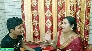Intense indian family threesome with naughty mother-in-law getting fucked hard in doggystyle and creampied