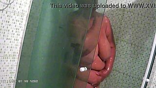 hidden camera records naughty chubby stepmom bathing