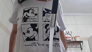 look at sexy latina maid washing dishes with huge tits fully exposed!