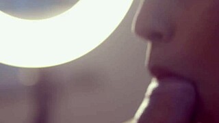 teasing tongue dances on huge cock during deep fuck