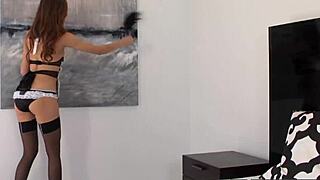 classy maid eufrat plays truth or dare with dildo stockings orgasm