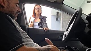 risky public street masturbation by hot redhead college babe in car?