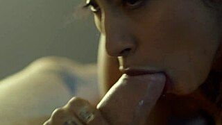 teasing tongue dances on huge cock during deep fuck