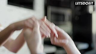 stepmom and stepdaughter's horny lesbian kisses turn babysitter threeway erotic