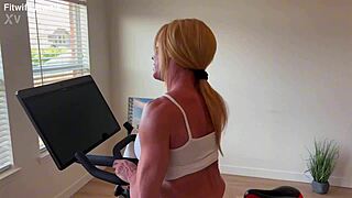 Muscular blonde milf ditches peloton rips clothes bares big ass clit for you