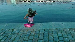 skinny babe gets her tight holes pounded hard right in the public park outdoors