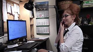 julia the sexy big tits secretary masturbates at her work desk