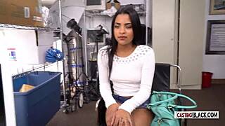 damn this tiny tit latina slurps huge black cock on casting sofa interview