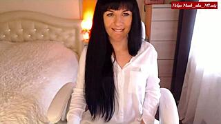 helga muah rips white shirt off black lingerie, strips stockings and rubs perky clit nipples hard