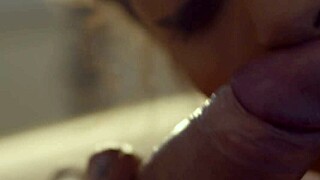 teasing tongue dances on huge cock during deep fuck