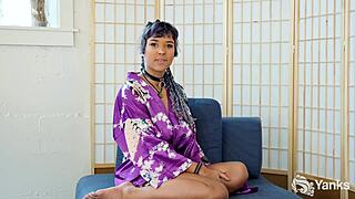 midori black's fat ebony body shakes with clenching orgasms from vibrator fingering her shaved pussy and saggy big natural tits