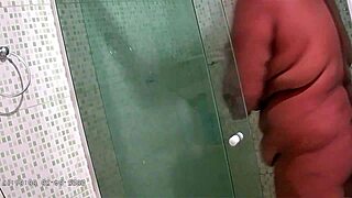 hidden camera records naughty chubby stepmom bathing