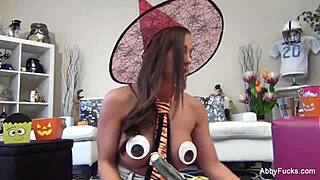 abigail mac strips boobs ass halloween solo tease!!