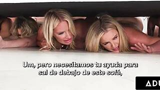 Lucky landlord dives into stacked pussy gangbang with five rough Spanish milfs