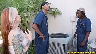 redhead big tits slut deepthroats bbc then rides repairmen doggystyle tittyfuck dogfart