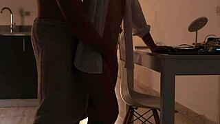 skinny girlfriend gives wet blowjob in kitchen then swallows huge cum load