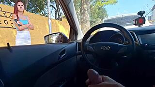 dare you watch this redhead college slut flash her miniskirt pussy on the street bus stop?