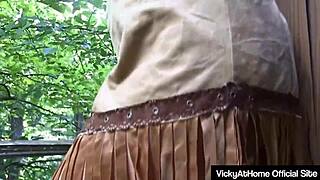 Vicky Vette strips sexy cosplay panties for hot masturbation session