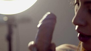 teasing tongue dances on huge cock during deep fuck