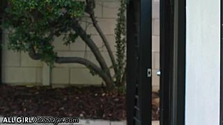 Kenzie Madison and her girlfriend receive fingering from wild neighbor outdoors