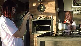 The sensual kitchen photoshoot turns into hot sex with the assistant