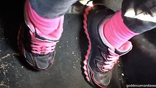 follow my sweaty socks and sneakers trail, you foot freak, as i tease you public style!