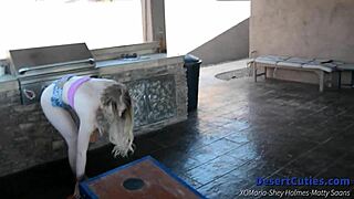 Shey holmes and college girls play naked cornhole outdoors