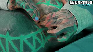 Skinny tattooed punk slut stretches tight asshole with anal toys fingering gaping