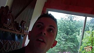 sexy forest brunette's shaved pussy and ass motivate guy for outdoor doggystyle anal