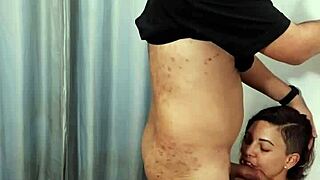 Perverted couple rips clothes for wet pussy lick and bent over doggystyle in store changing room!