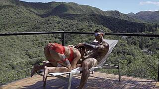 wife surprises hubby with hot red lingerie in the forest outdoors