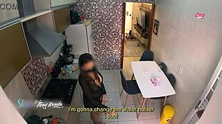 hot latina wife thay ksada greets delivery boy naked from shower in nightgown