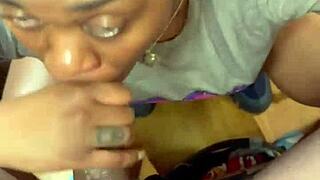 a horny ebony babe sucks big black cock sloppy at the flea market then takes facial cumshots